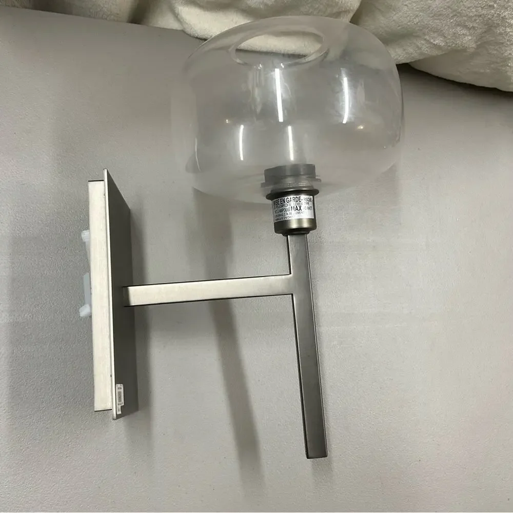 Pottery Barn Newman Sconce Large Clear Globe Light Lighting Gun Metal Silver NEW